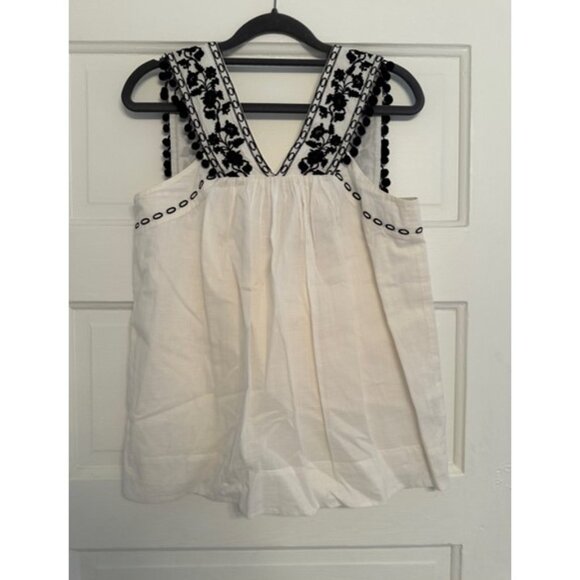 J. Crew. Black and White Embroidered Pom Pom Tank. Size 6. - Picture 3 of 5